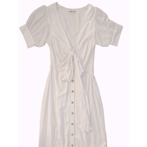 Malibu Bum Womens White Maxi Dress With Tie Front & Button Details Size S